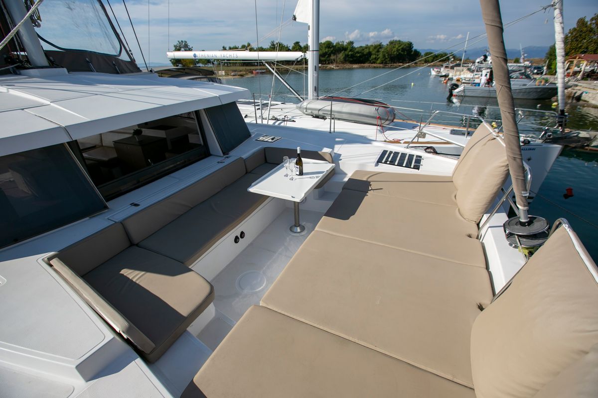 Deck of Blue Dream II, a Bali 4.0 catamaran at Keramoti, Greece