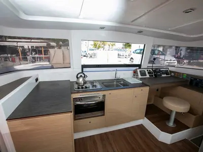 Galley of Blue Dream II, a Bali 4.0 catamaran at Keramoti, Greece