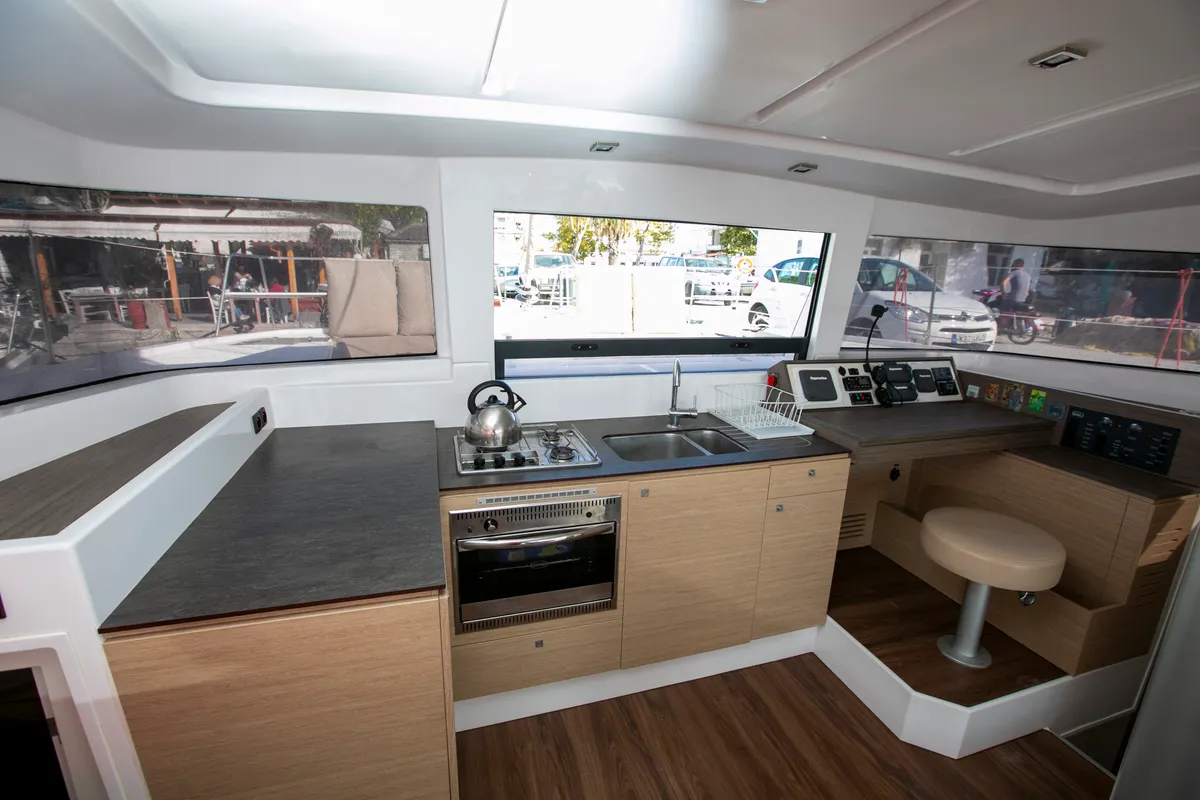 Galley of Blue Dream II, a Bali 4.0 catamaran at Keramoti, Greece