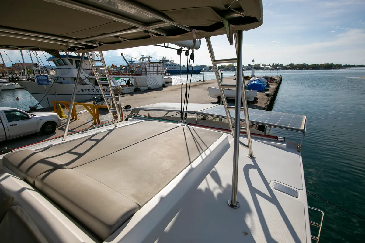 Deck of Blue Dream II, a Bali 4.0 catamaran at Keramoti, Greece
