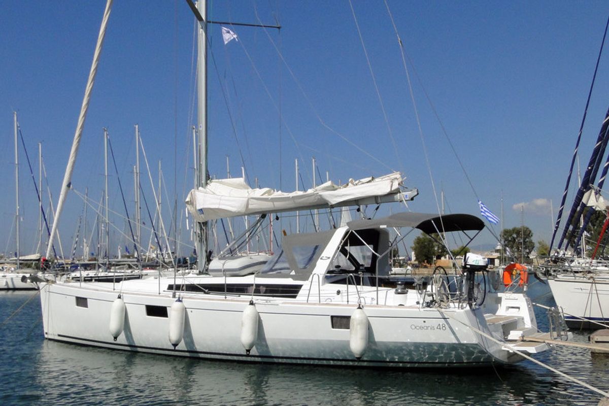 Exterior view of Orion XII, a Beneteau Oceanis 48 sailboat at Volos Municipality, Greece