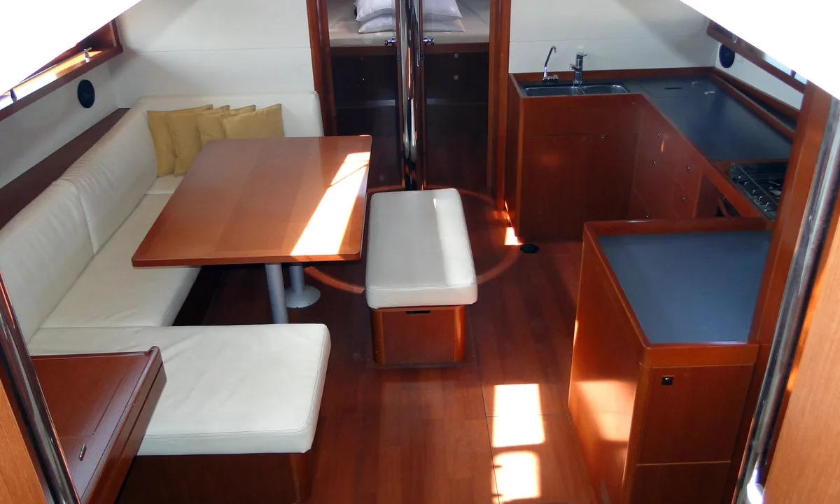 Salon of Orion XII, a Beneteau Oceanis 48 sailboat at Volos Municipality, Greece