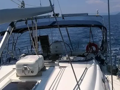 Cockpit of Magellan, a Bavaria 39 Cruiser sailboat at Preveza, Greece
