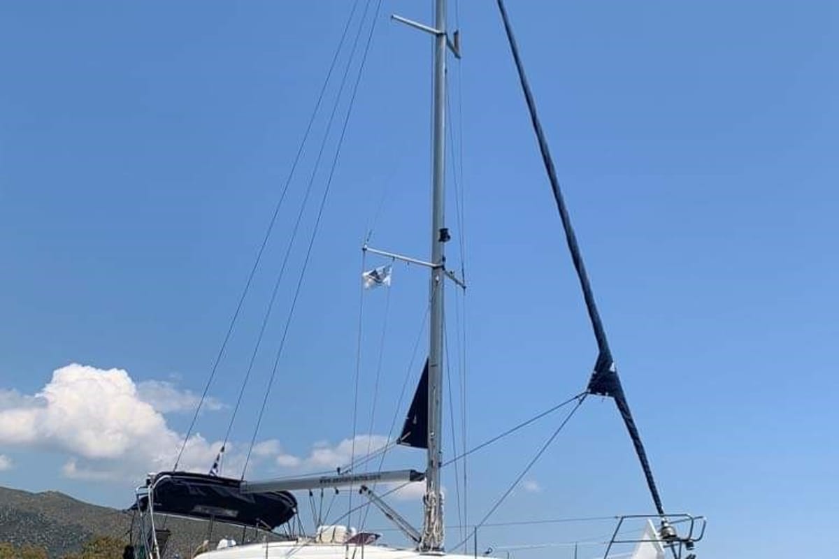 Exterior view of Magellan, a Bavaria 39 Cruiser sailboat at Preveza, Greece