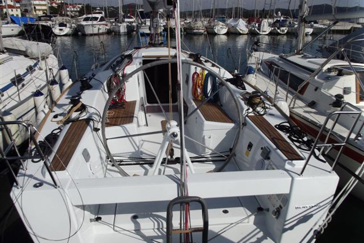 Cockpit of Libra, a Beneteau First 35 sailboat at Jezera, Croatia