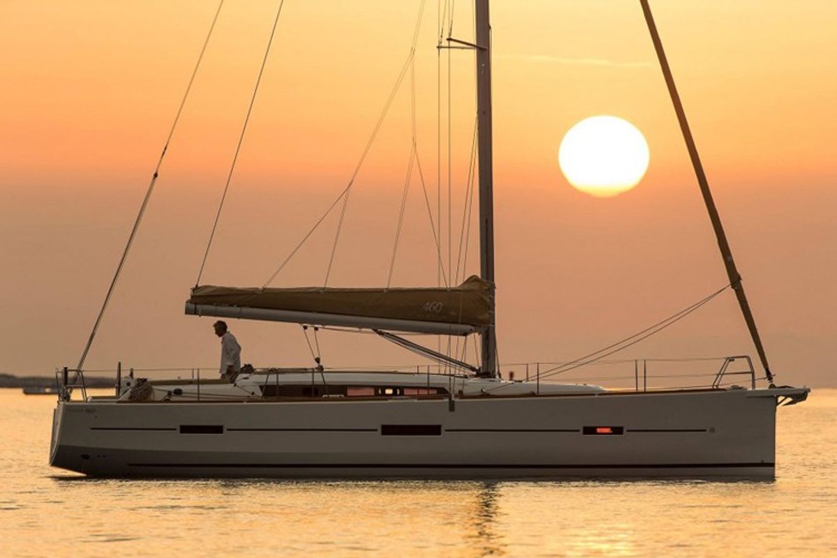Exterior view of Odyssea, a Dufour 460 Grand Large sailboat at Portimão, Portugal