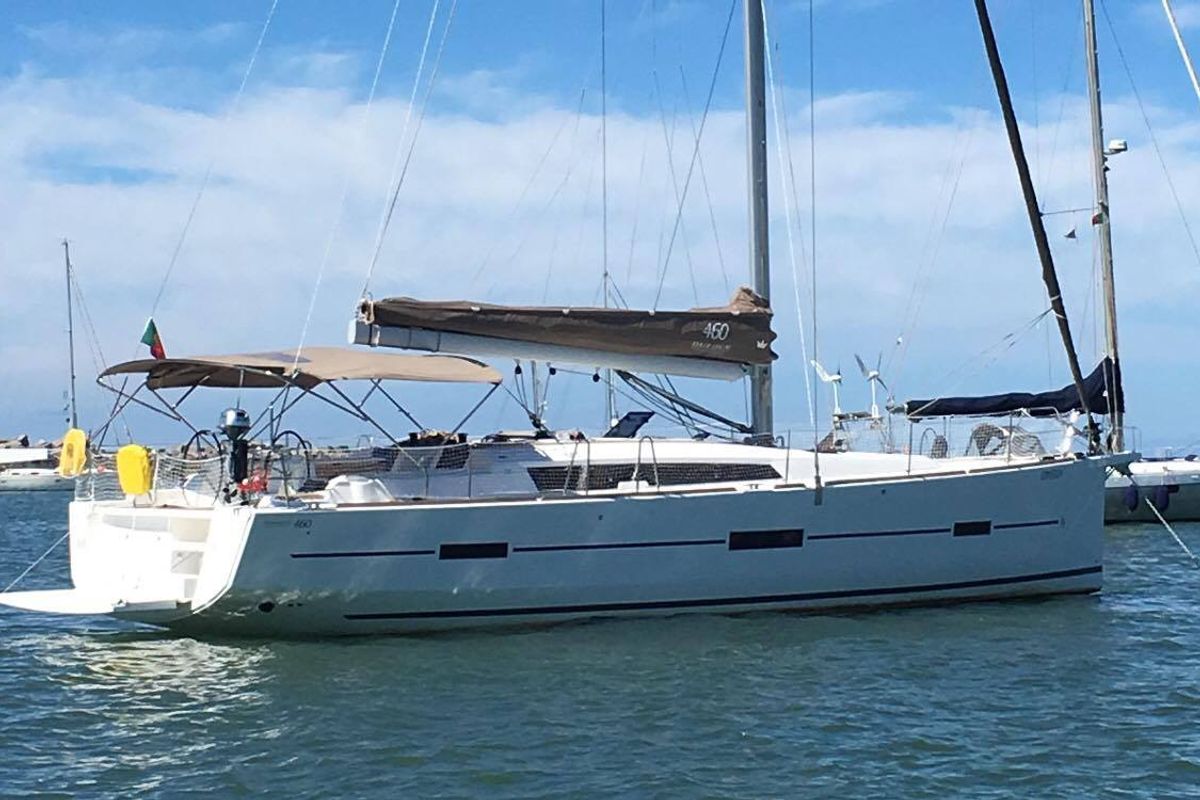 Exterior view of Odyssea, a Dufour 460 Grand Large sailboat at Portimão, Portugal