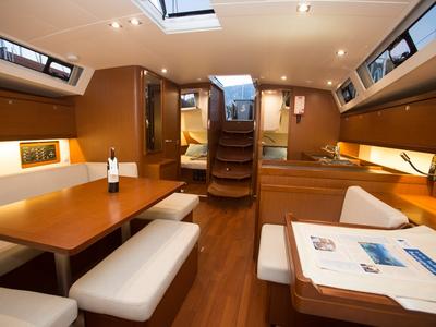 Salon of Dianora, a Beneteau Oceanis 45 sailboat at Fethiye, Turkey
