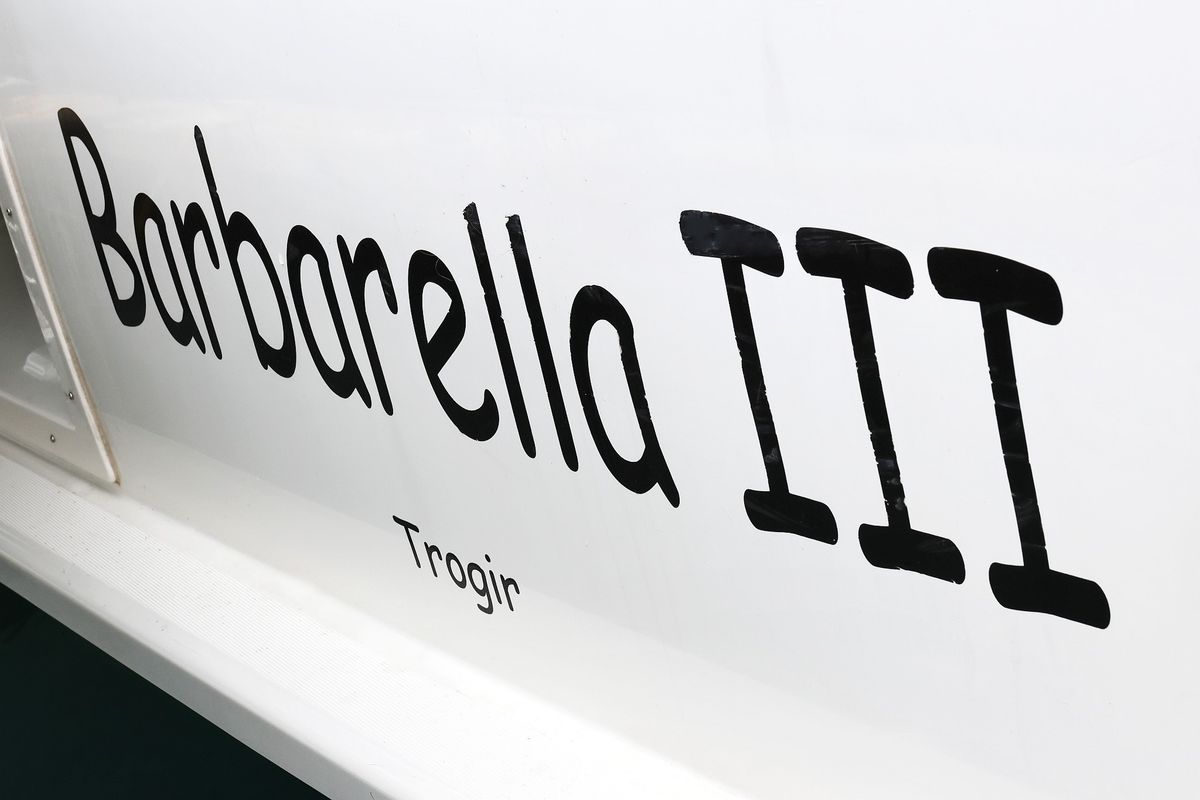 Barbarella III, a Lagoon 46 catamaran at Grad Trogir, Croatia