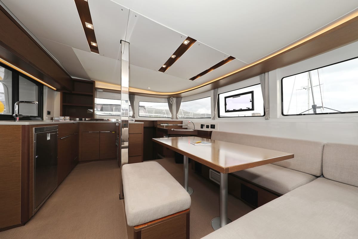 Salon of Barbarella III, a Lagoon 46 catamaran at Grad Trogir, Croatia