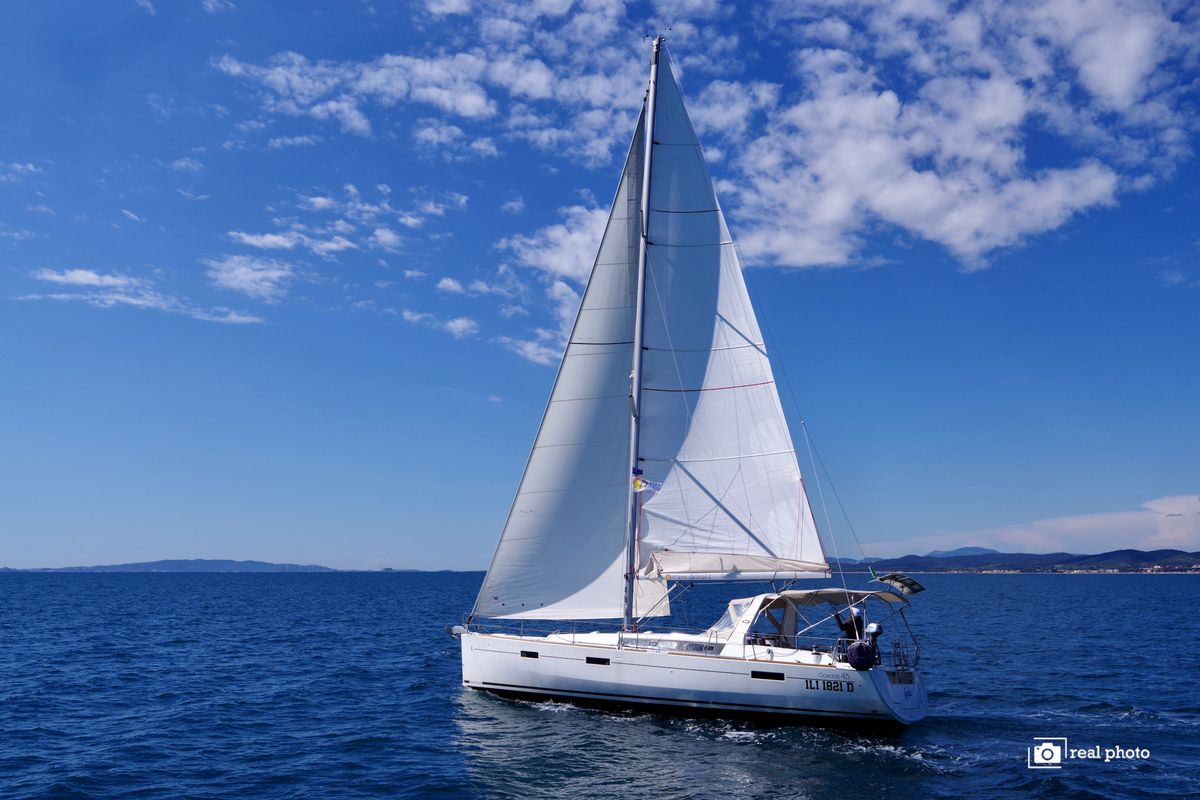 Exterior view of Gaia, a Beneteau Oceanis 45 sailboat at Cannigione, Italy