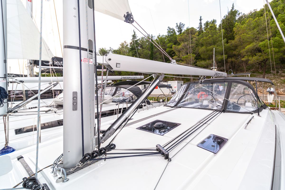 Deck of First Touch, a Beneteau Oceanis 40.1 sailboat at Skradin, Croatia