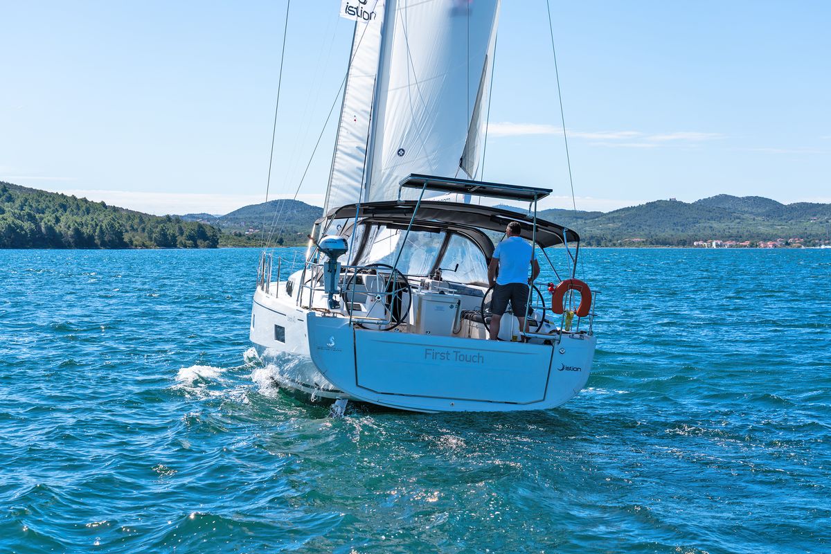 Exterior view of First Touch, a Beneteau Oceanis 40.1 sailboat at Skradin, Croatia