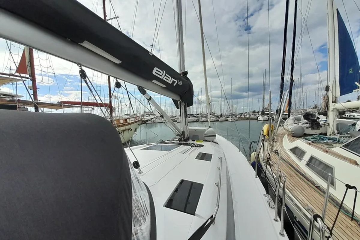 Deck of Elena, a Elan Impression 43 sailboat at Athens, Greece