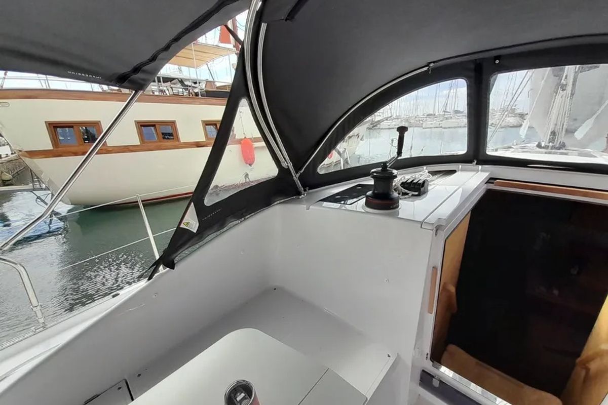 Cockpit of Elena, a Elan Impression 43 sailboat at Athens, Greece