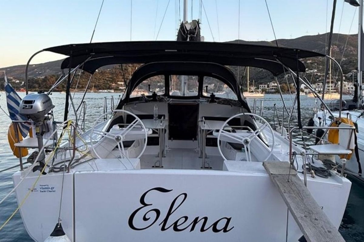 Exterior view of Elena, a Elan Impression 43 sailboat at Athens, Greece