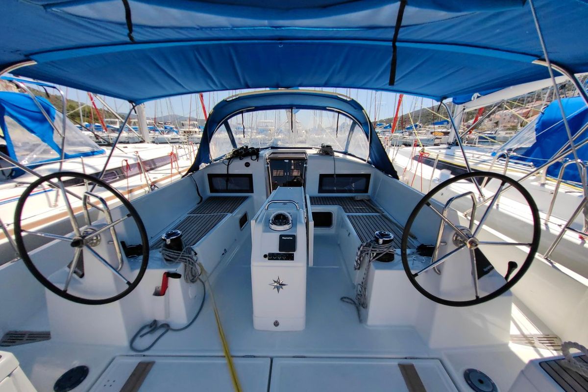 Cockpit of Milky Way, a Jeanneau Sun Odyssey 440 sailboat at Grad Pula, Croatia