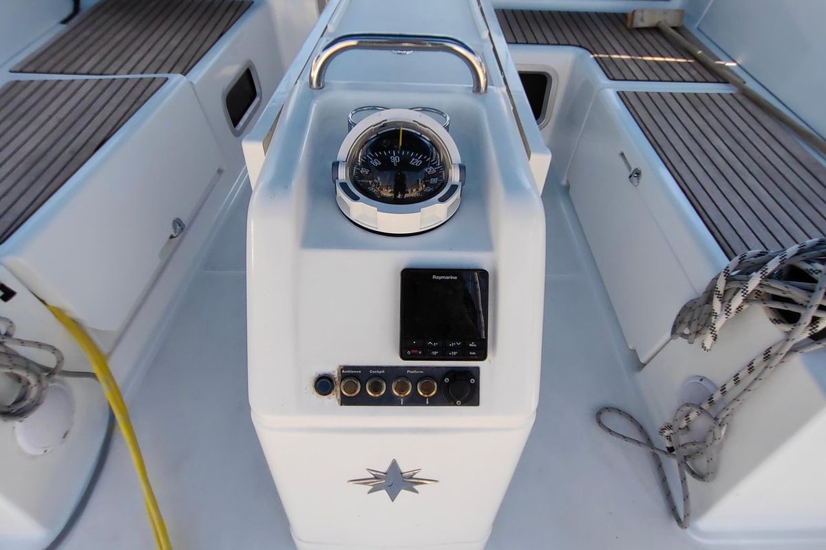 Cockpit of Milky Way, a Jeanneau Sun Odyssey 440 sailboat at Grad Pula, Croatia
