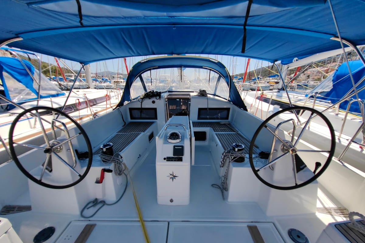 Cockpit of Milky Way, a Jeanneau Sun Odyssey 440 sailboat at Grad Pula, Croatia