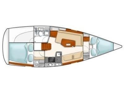 Floor plan of Sicily, a Hanse Yachts Hanse 320 sailboat at Marsala, Italy