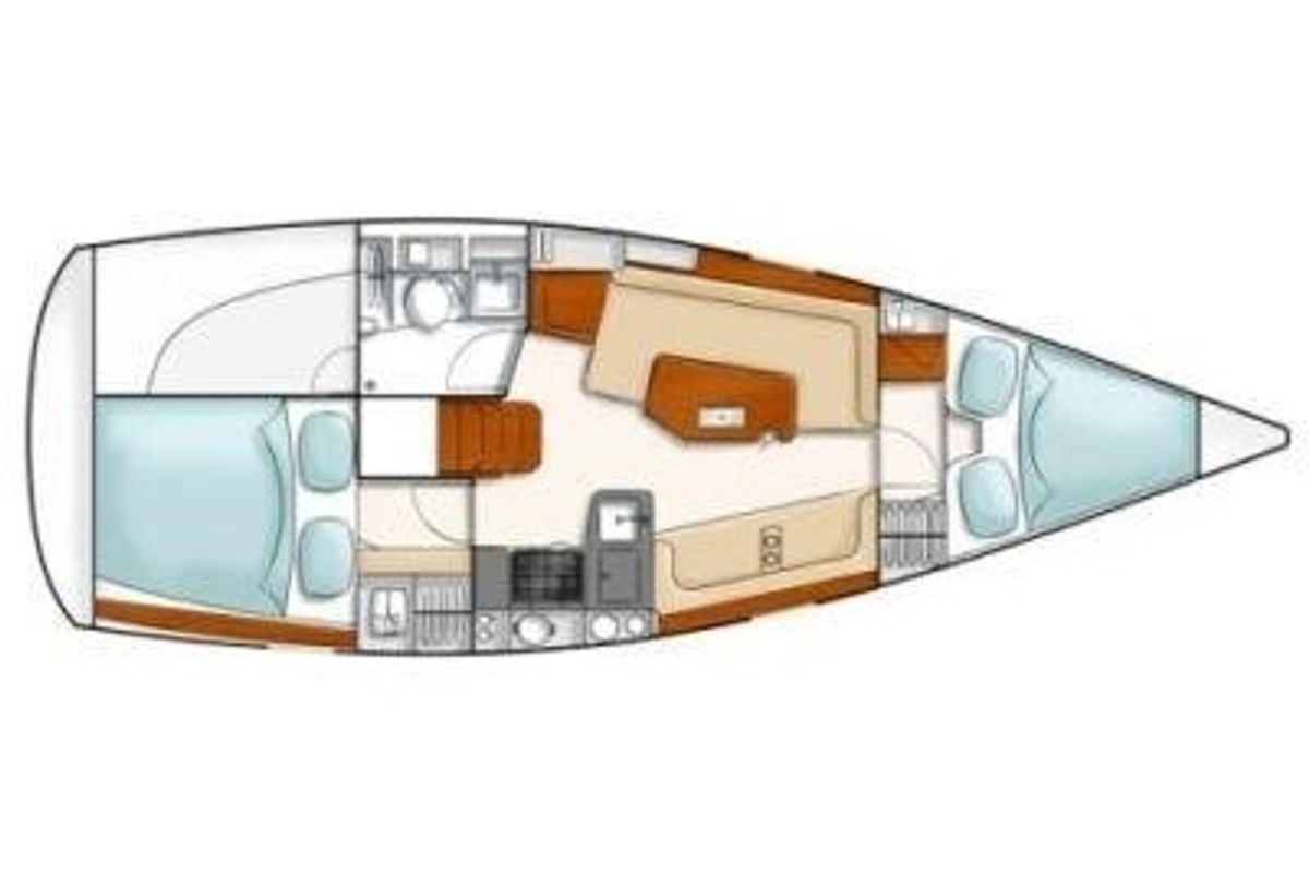 Floor plan of Sicily, a Hanse Yachts Hanse 320 sailboat at Marsala, Italy