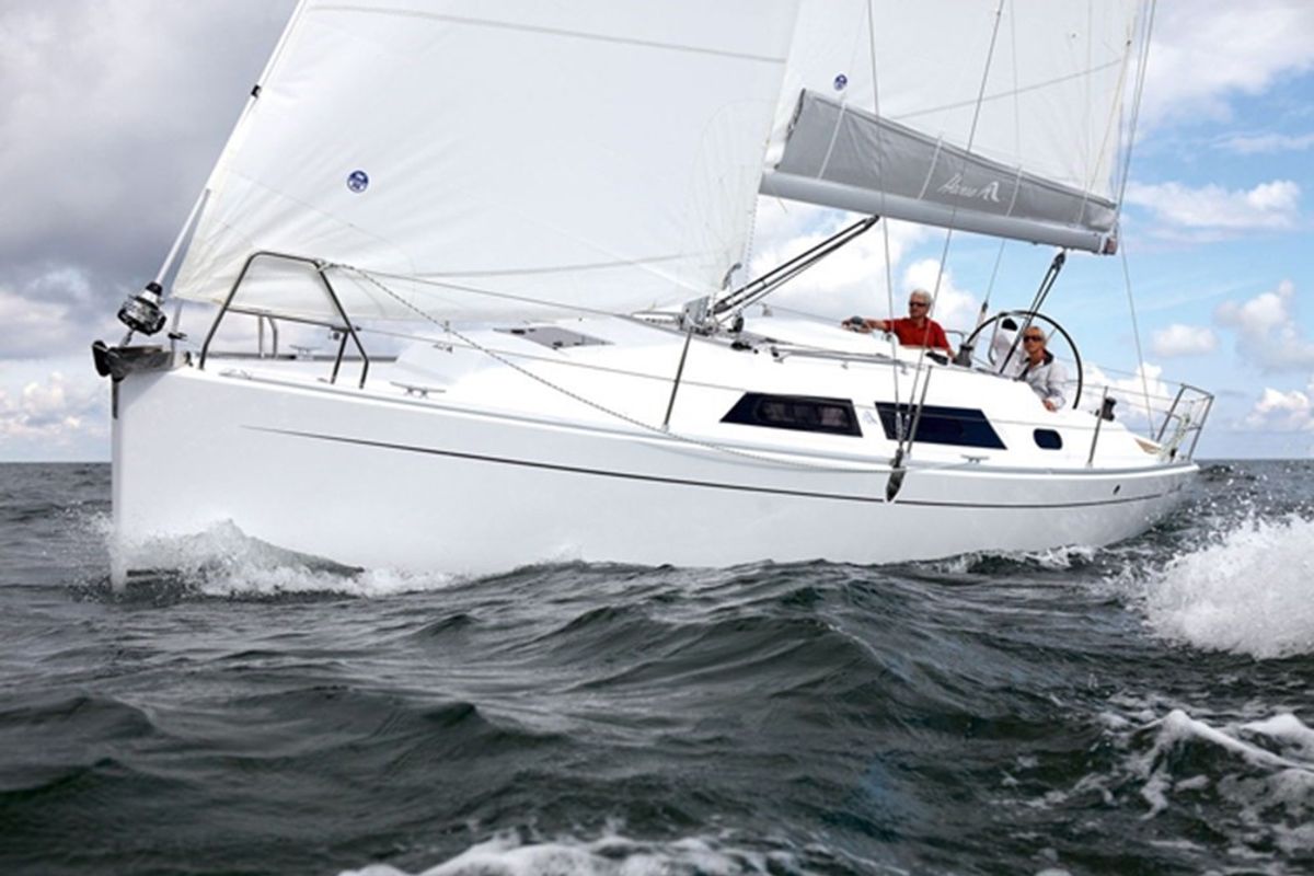 Exterior view of Sicily, a Hanse Yachts Hanse 320 sailboat at Marsala, Italy