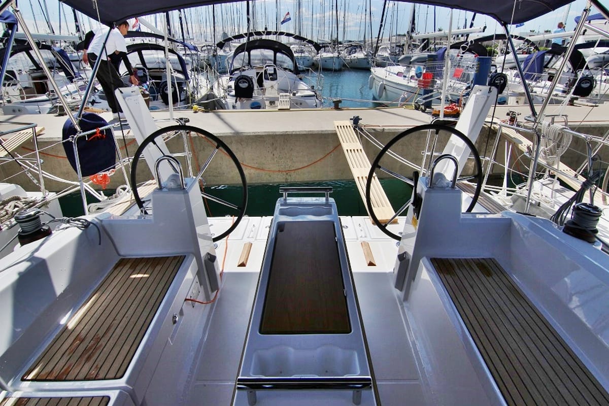 Cockpit of Ariela, a Beneteau Oceanis 38.1 sailboat at Općina Sukošan, Croatia