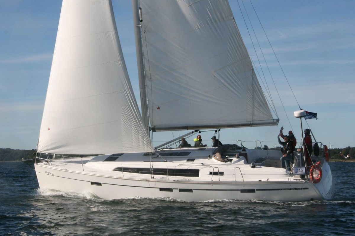 Exterior view of Momo, a Bavaria Cruiser 46 sailboat at Heiligenhafen, Germany
