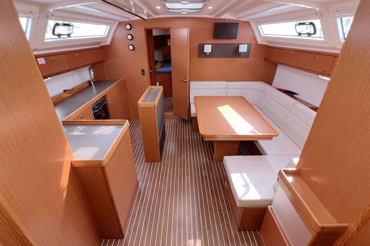 Cabin on Momo, a Bavaria Cruiser 46 sailboat at Heiligenhafen, Germany