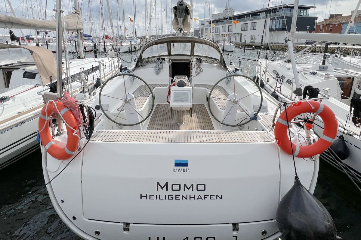 Deck of Momo, a Bavaria Cruiser 46 sailboat at Heiligenhafen, Germany