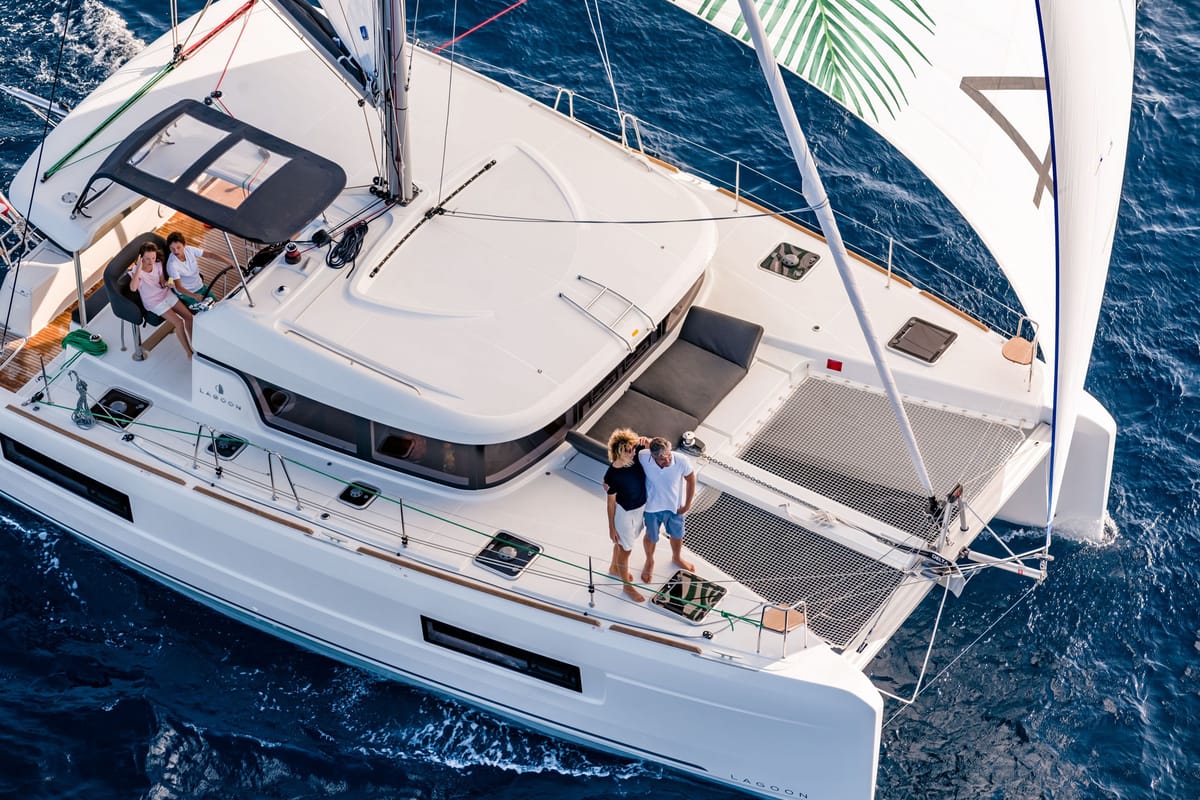 Exterior view of Sunflower, a Lagoon 40 catamaran at Lavreotiki Municipal Unit, Greece