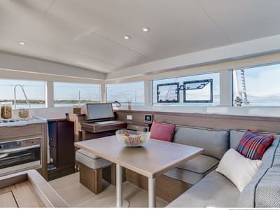Salon of Sunflower, a Lagoon 40 catamaran at Lavreotiki Municipal Unit, Greece