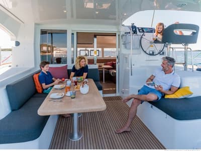 Deck of Sunflower, a Lagoon 40 catamaran at Lavreotiki Municipal Unit, Greece