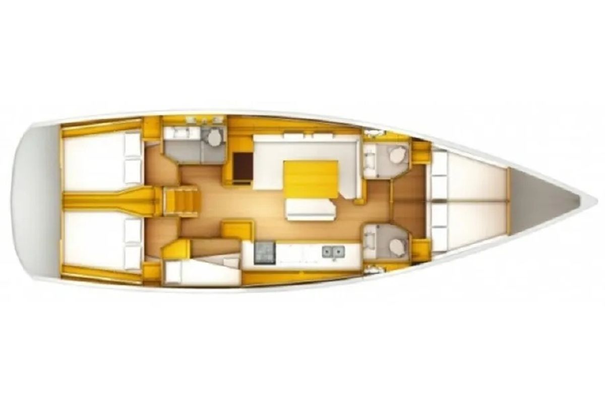 Floor plan of Marina, a Jeanneau Sun Odyssey 519 sailboat at Kos, Greece