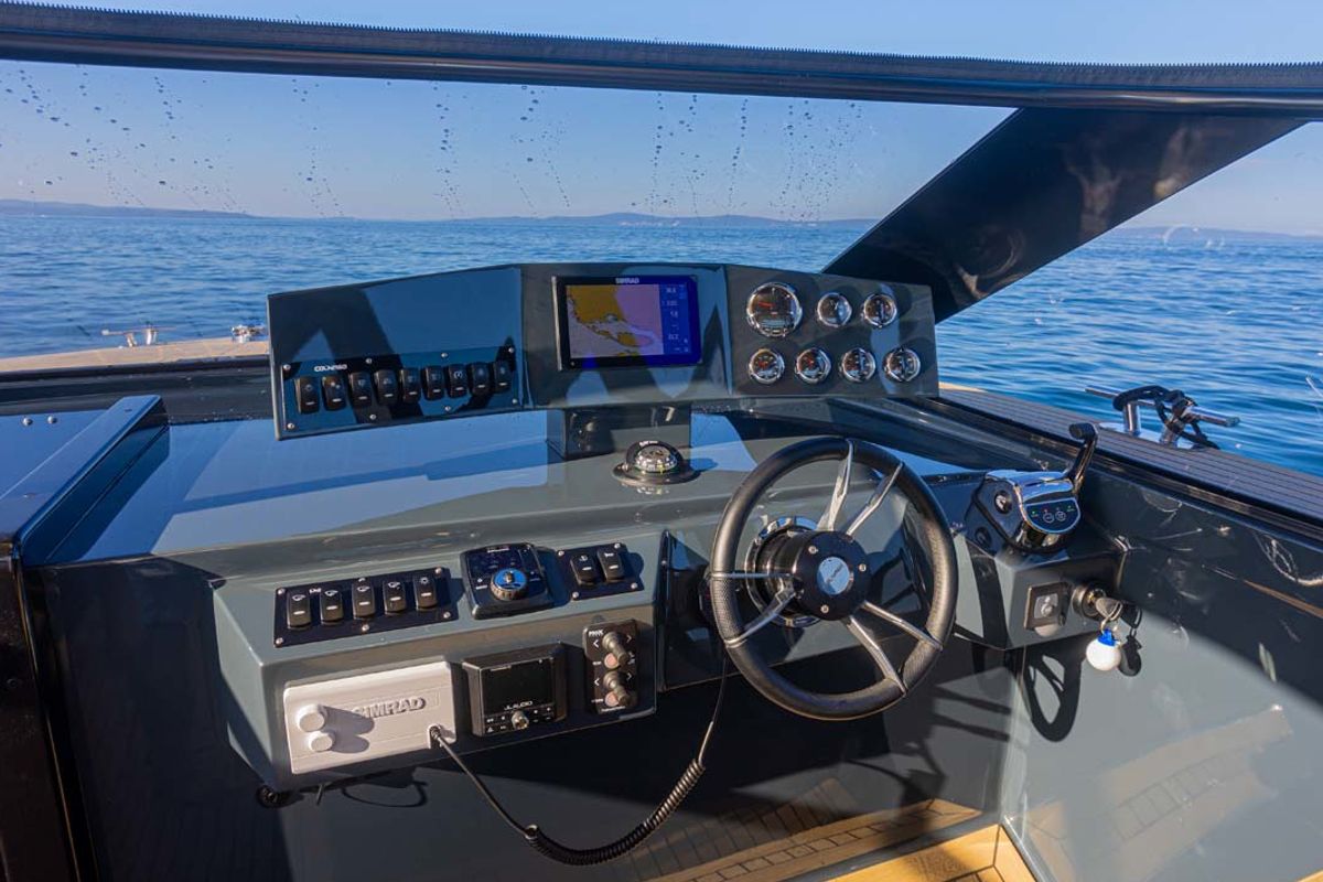 Cockpit of Premium, a Colnago 35 motorboat at Split, Croatia
