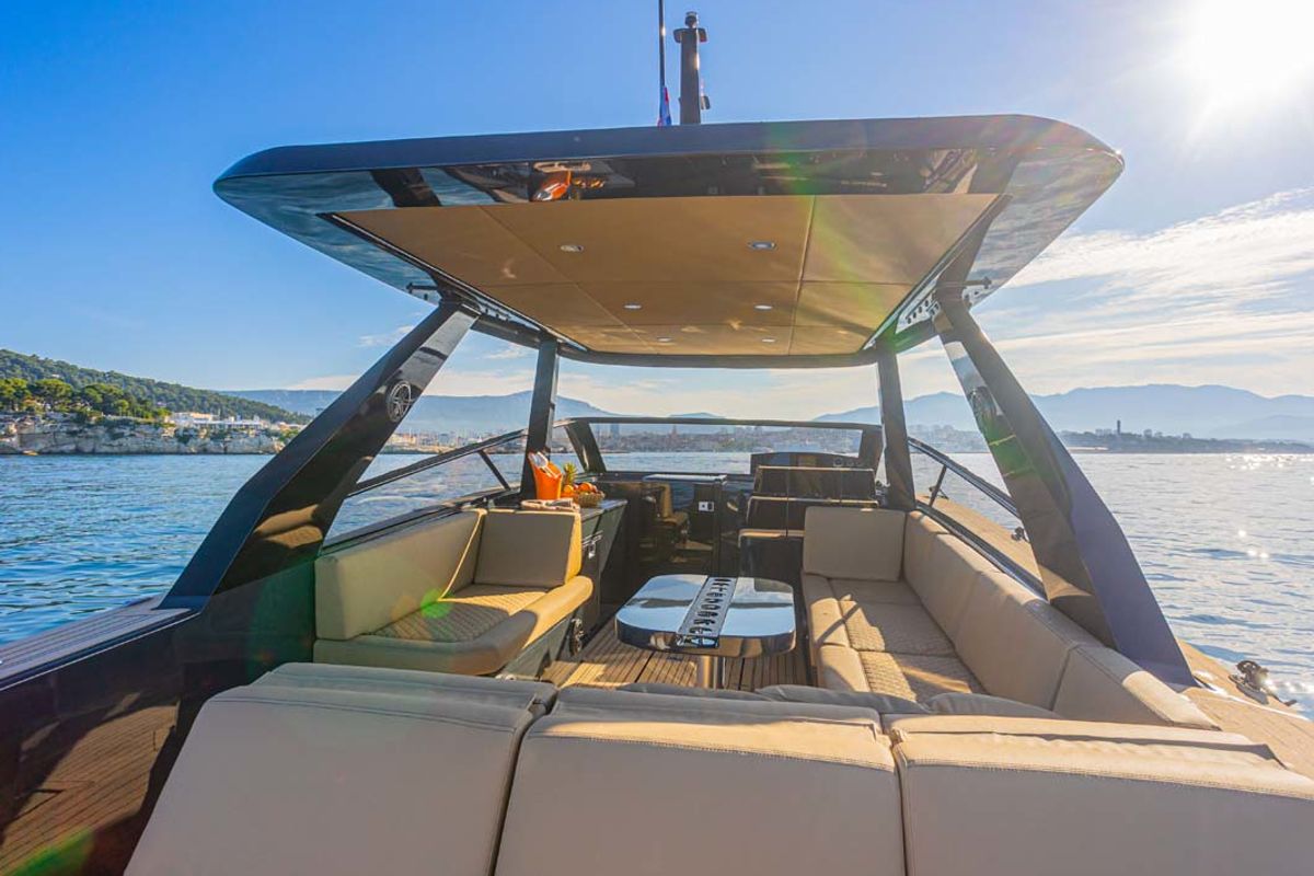 Deck of Premium, a Colnago 35 motorboat at Split, Croatia