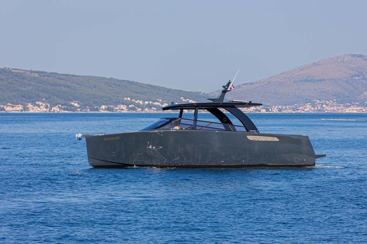 Exterior view of Premium, a Colnago 35 motorboat at Split, Croatia