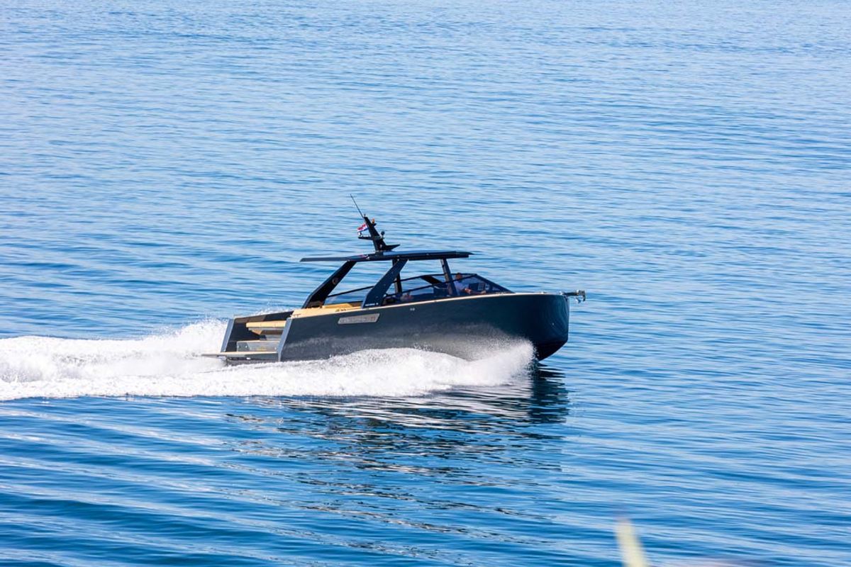 Exterior view of Premium, a Colnago 35 motorboat at Split, Croatia