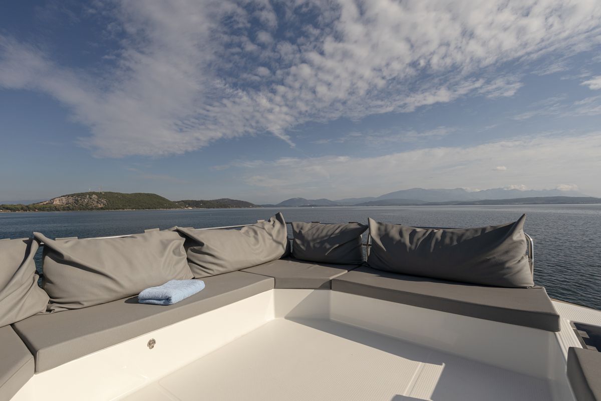 Deck of Vienna Pearl, a Fountaine Pajot Elba 45 catamaran at Preveza, Greece
