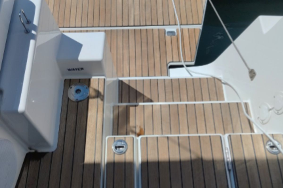 Deck of Marco Polo, a Dufour 470 sailboat at Municipal Unit of Lefkada, Greece