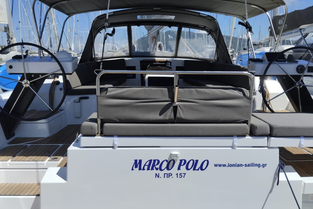 Cockpit of Marco Polo, a Dufour 470 sailboat at Municipal Unit of Lefkada, Greece