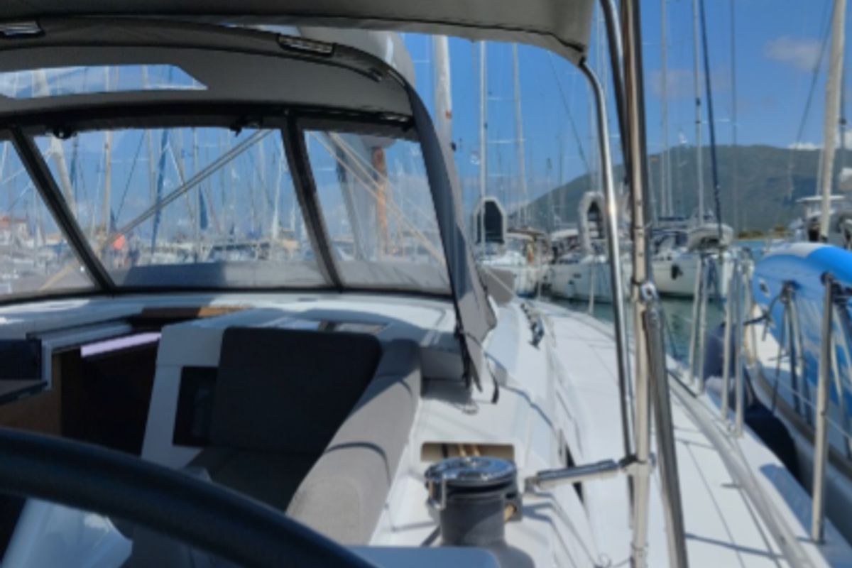Cockpit of Marco Polo, a Dufour 470 sailboat at Municipal Unit of Lefkada, Greece