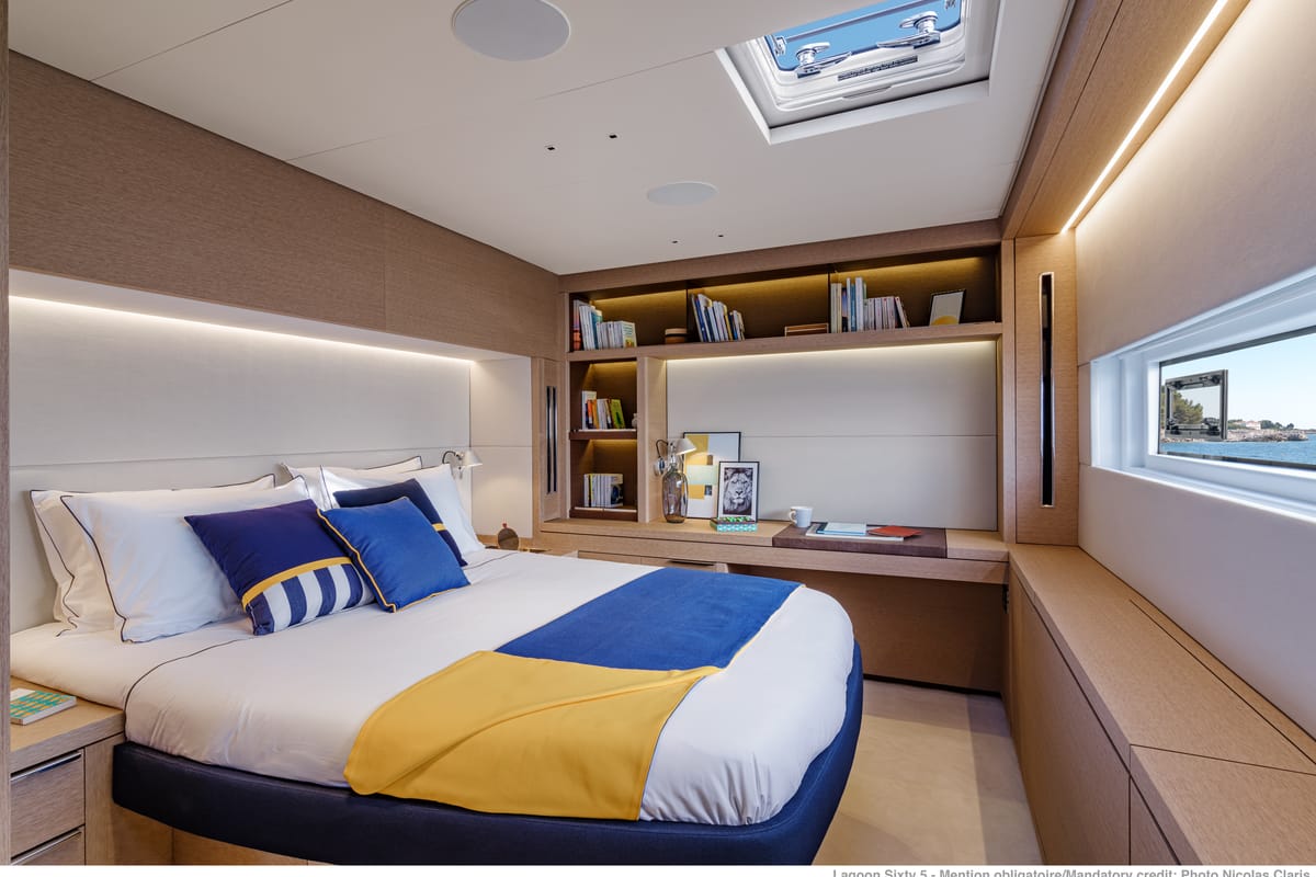 Cabin on SAILUXE - Aura, a Lagoon Sixty 5 catamaran at Olbia, Italy