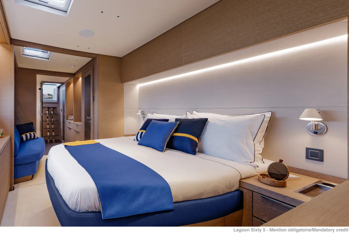 Cabin on SAILUXE - Aura, a Lagoon Sixty 5 catamaran at Olbia, Italy