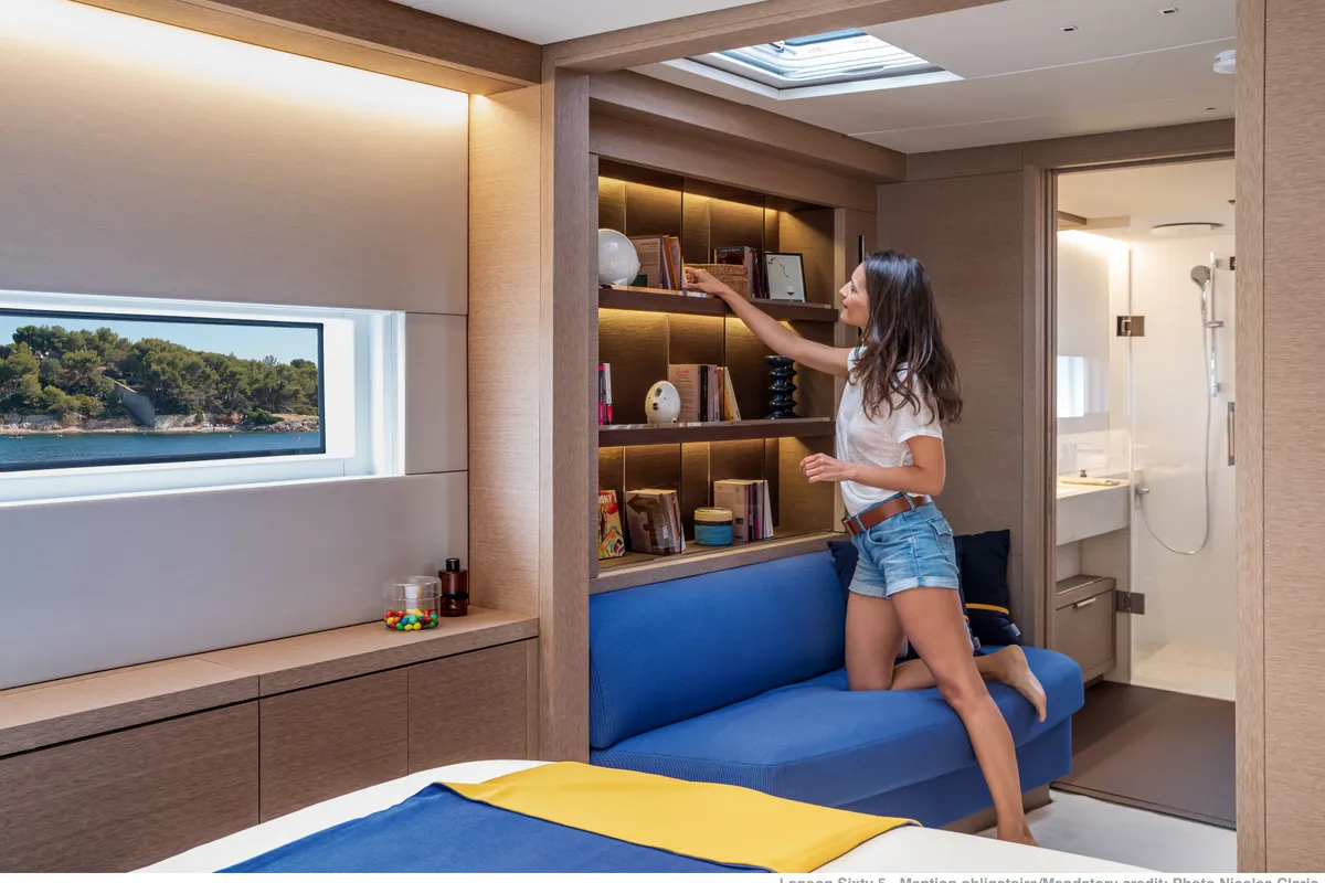 Cabin on SAILUXE - Aura, a Lagoon Sixty 5 catamaran at Olbia, Italy