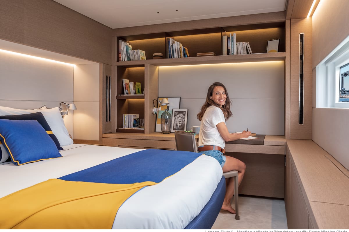 Cabin on SAILUXE - Aura, a Lagoon Sixty 5 catamaran at Olbia, Italy