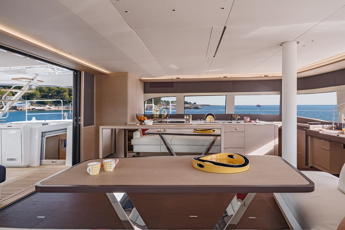 Salon of SAILUXE - Aura, a Lagoon Sixty 5 catamaran at Olbia, Italy