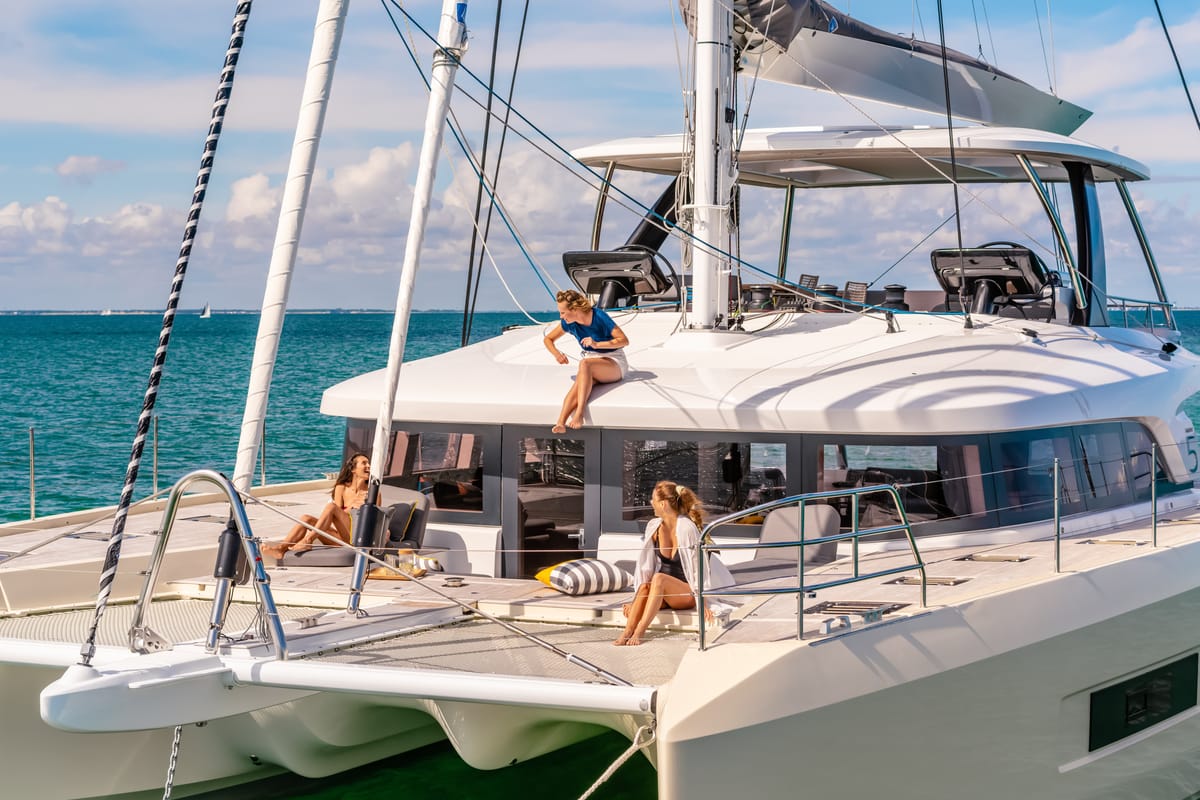 Exterior view of SAILUXE - Aura, a Lagoon Sixty 5 catamaran at Olbia, Italy