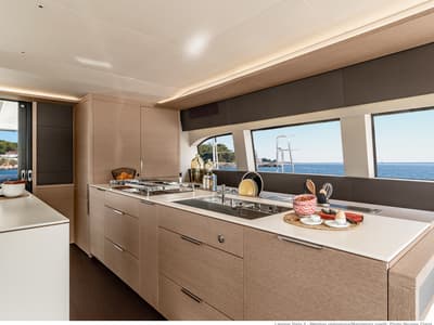 Galley of SAILUXE - Aura, a Lagoon Sixty 5 catamaran at Olbia, Italy