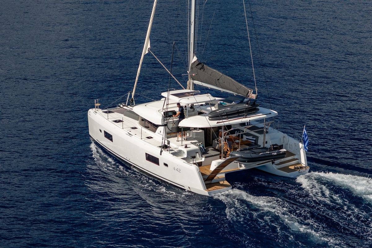 Exterior view of INSPIRE, a Lagoon 42 catamaran at Municipal Unit of Lefkada, Greece